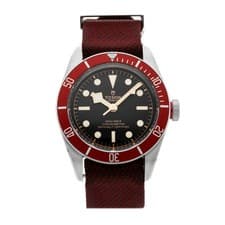 Tudor Black Bay Steel Auto 41mm Black Dial Burgundy Fabric Strap Watch 79230R