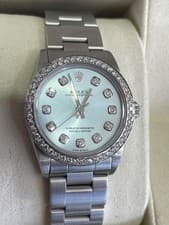 Rolex Midsize 31mm Custom Ice Blue Diamond Dial & Diamond Bezel 77080
