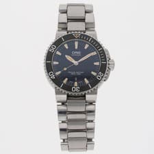 Oris 7653 Aquis Black Dial Stainless Steel Automatic Men's Watch Box Links Auth