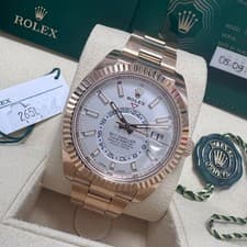 Rolex Sky-Dweller 2020 Auto 42 326935 White Dial 18K RG Fluted Bezel Oyster Band