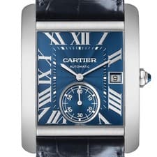 Cartier Tank MC Blue Roman Dial Steel Mens Watch WSTA0010 Card