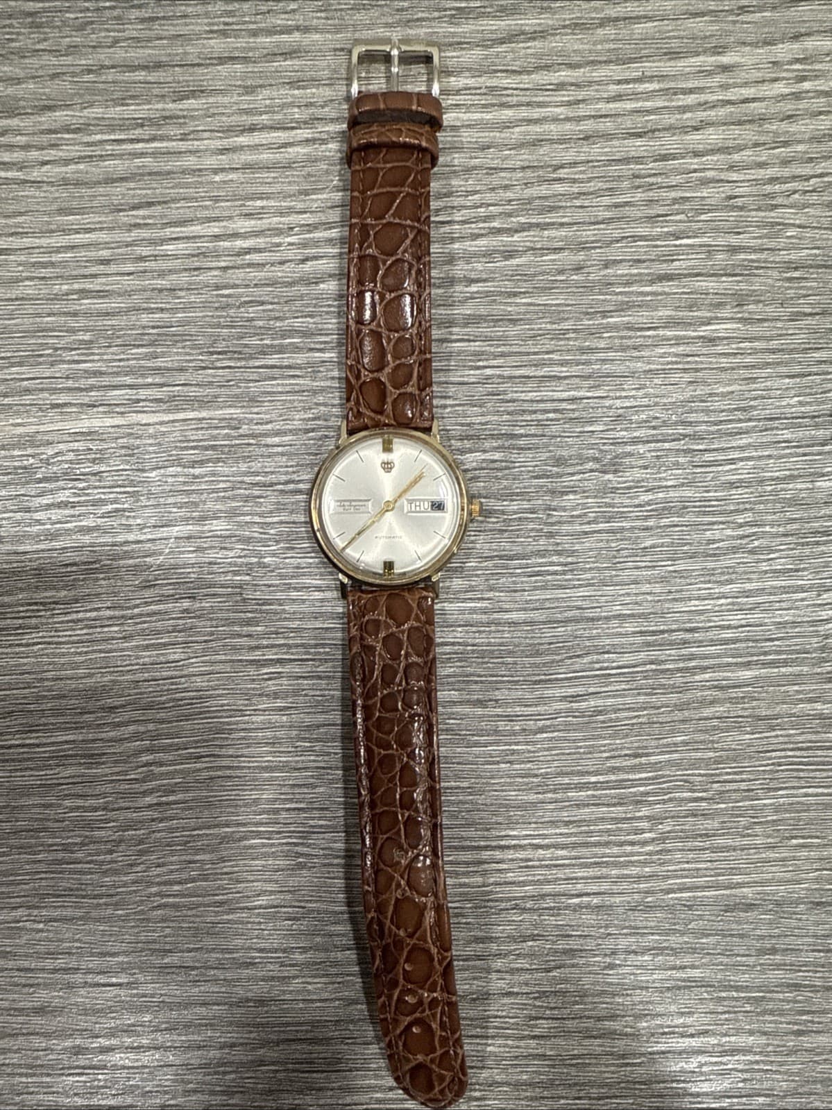 14K Yellow Gold Jules Jurgensen 35 mm Automatic Day Date Watch 1960s Running