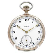 Zenith Pocket Watch Early 1900's Rose Gold and Silver Case - Inventory 8705 49mm