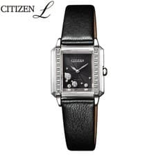 Citizen L EcoDrive Diamond Square Case Ladies Watch Black Strap 01ct