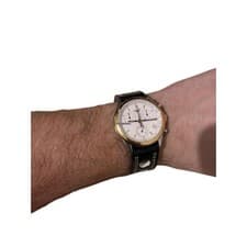 Longines  Chronograph Two Tone White Dial Black Leather Rally Strap Watch