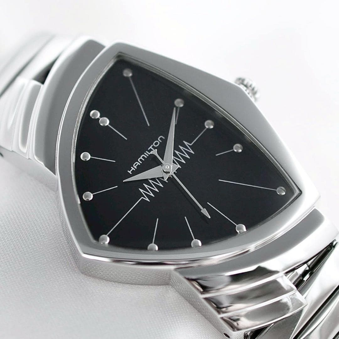 Hamilton Ventura Quartz Mens Watch Black Dial Stainless Steel H244112