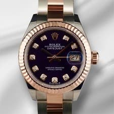 Rolex 28mm Datejust 18K Rose Gold SS Purple Diamond Dial Ladies Watch 279171