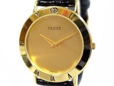 Gucci 3000.2.M Men’s Quartz Watch Gold Dial Leather Strap 33mm