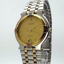 Gucci 9000M Vintage Watch Two-Tone Gold Dial Date Interlocking Working Mint