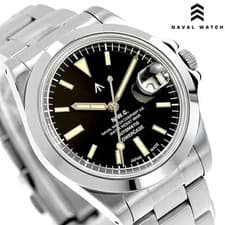 NAVAL WATCH Men’s Automatic Black Dial Stainless Steel Band USED FROM JAPAN
