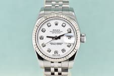 Ladies Rolex Datejust 26mm 18K WG Fluted Bezel Factory White Diamond Dial 179174