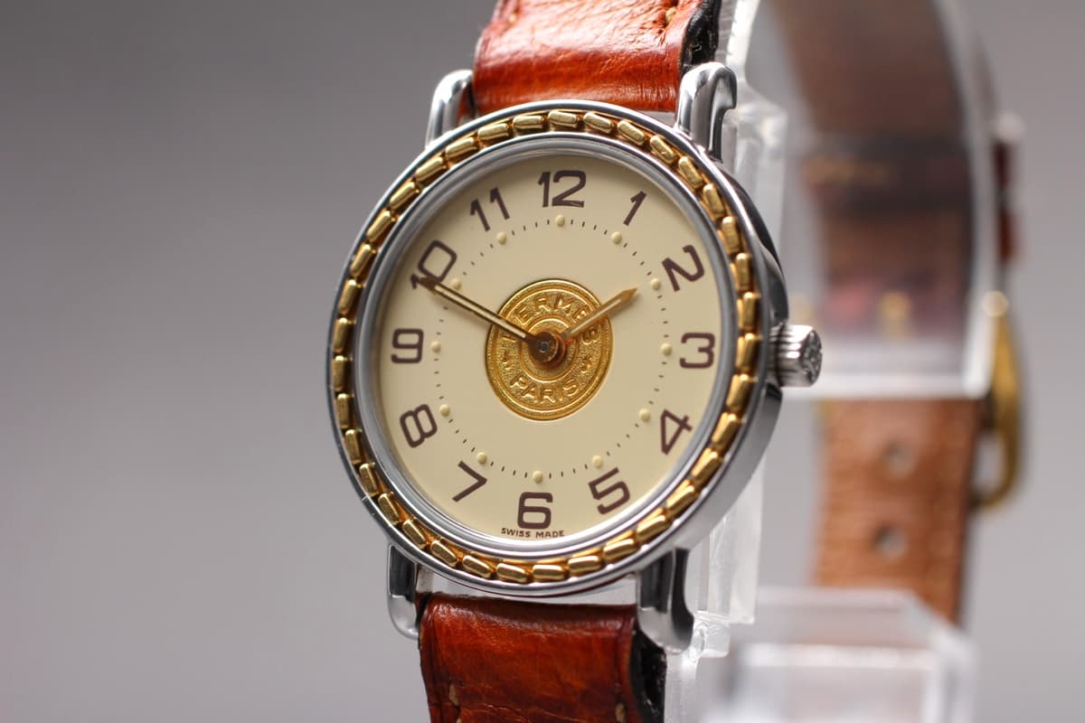 [NEAR MINT] Vintage HERMES Serie Sellier Gold 24mm Swiss Qz Womens Watch JAPAN