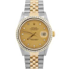 Rolex DateJust 36mm CHAMPAGNE DIAMOND Two-Tone 18K Yellow Gold JUBILEE 16013