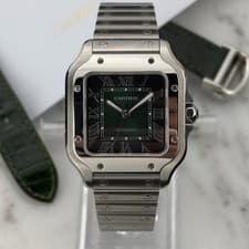 Cartier Santos Medium Stainless Steel Green Dial Luxury Watch WSSA0061 Full Set
