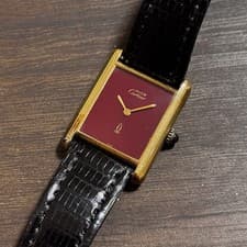 1980s Must De Cartier Manual Wind Tank Louis 'Bordeaux' Red Dial