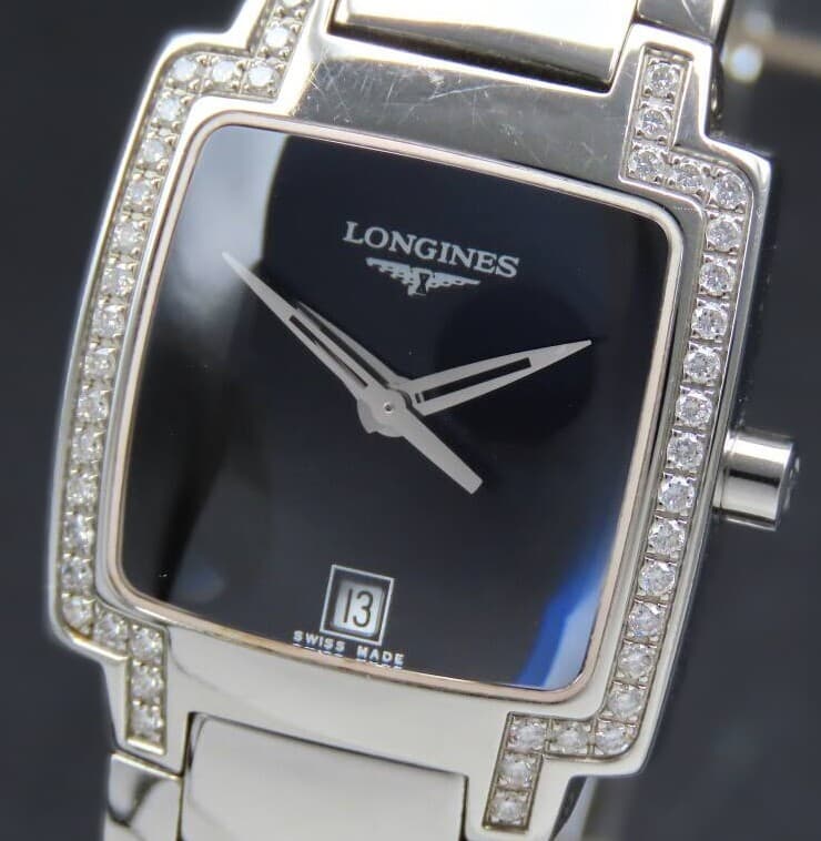 Longines Opposition L3.130.0 Ladies QZ Watch Blue Dial Diamond Bezel 0.44ct