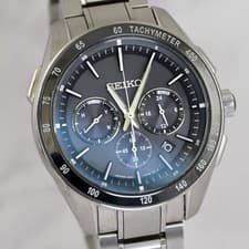 Seiko Brightz Solar Radio Wave Watch 44mm Black Dial Chronograph Used