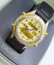 SEIKO H021-8040 QZ GMT TIME WORLD TRIPLE CALENDER DIGI-ANA CHRONO MENS WATCH BOX