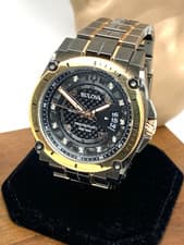 Bulova Men's Watch Precisionist 98D149 Diamond Dial Date Grey & Rose Gold Steel