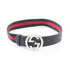 Gucci Interlocking G Sherry Line Leather Belt Navy Used