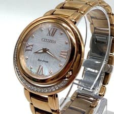Citizen Eco Drive Watch Shell Dial Sapphire Glass Diamonds Gold Tone