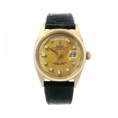 Rolex Day-Date 18K Yellow Gold Brown Leather Band 1803 Repainted Dial