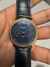 Frederique Constant Business Timer Moonphase Gold Case Mens Watch FC Quartz