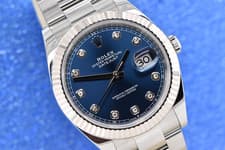 2024 Rolex Datejust 41 WG Fluted Steel Oyster Factory Blue Diamond Dial 126334