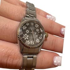Authentic Rolex Lady-Datejust 6919 26mm Steel Floral Black Dial Automatic Watch