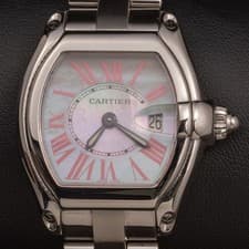 Cartier Roadster 31mm MOP Pink Roman Dial Watch Stainless Steel 2675 BOX & PAPER