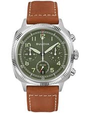 *BRAND NEW* Bulova Military Green Dial Brown Leather Strap Men's Watch 96B482