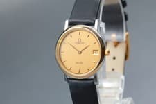 Vintage 1991 Omega De Ville Ladies Quartz Gold Dial Date Two-Tone SS [Near Mint]