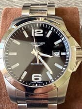 Longines Conquest Men's Black Watch - L37594586 - Excellent Condition