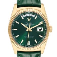 Rolex President Day-Date Yellow Gold Green Dial Mens Watch 118138