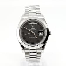 Rolex Day-Date II 218206 Platinum Black Dial Box and Papers 2010