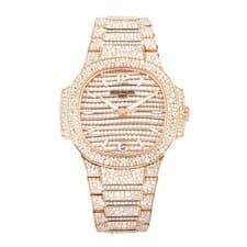 Patek Philippe Nautilus Watch 35MM Diamond Pave Index Hour Markers Dial Rose ...