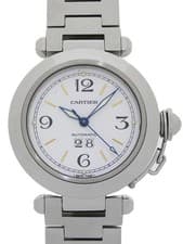 Cartier Pasha C Big Date W31044M7 35mm White Dial Stainless Steel Box #T258