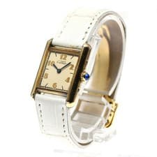 CARTIER MAST TANK SM QUARTZ 21mm SV925 Beige Dial Leather Strap #C458