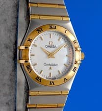 Ladies Omega Constellation 18K Gold SS Watch - 25MM - White MOP Dial - 1272.70