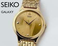Seiko Galaxy Vintage Dress Watch Mens Gold Quartz Wristwatch Japan