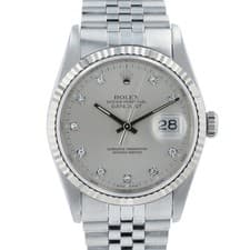 Rolex Datejust 16234 Silver Factory Diamond Dial 18K White Gold Steel Watch 36mm