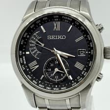Seiko SAGA309 Brightz Watch SS Navy Solar Radio Men's Used Tested From Japan