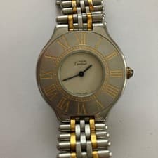 Cartier Must 21 Silver Gold Stainless Steel White Dial Ladies Watch Accessories