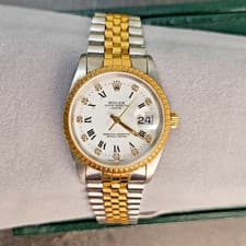 Rolex 34mm DateJust Gold Steel Jubilee Roman Diamond Markers Watch Mens Ladys