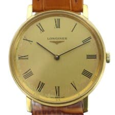 Longines 8474127 Manual Winding Leather Strap Roman Dial Gold Tone Watch