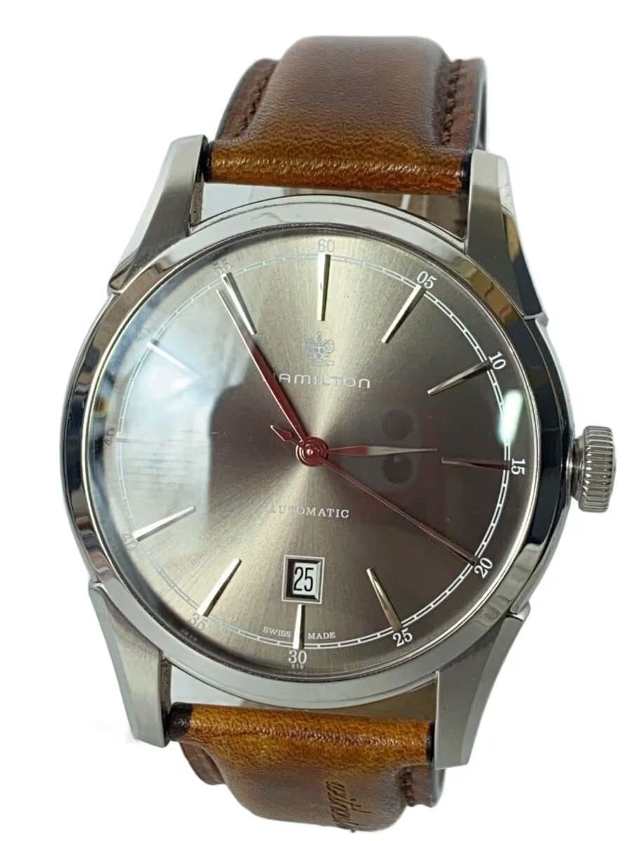 HAMILTON Automatic Watch Analog Leather GLD BRW SS H424151