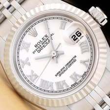 ROLEX LADIES DATEJUST 69174 18K WHITE GOLD STEEL WHITE ROMAN DIAL JUBILEE WATCH