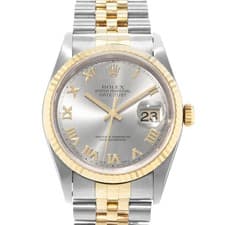Rolex Datejust 36 16233 Silver Roman Dial Steel 18k Yellow Gold Mens Watch 1997