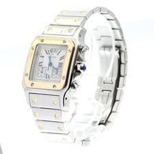 CARTIER SANTOS GALBÉ LM CHRONO REFLEX QUARTZ 29mm SS/YG WHITE DIAL #C122
