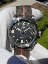 Tudor Ranger Stainless Steel Black Dial Fabric Strap Mens Watch 79930-0003